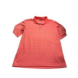 Pebble Beach Striped Polo Shirt Mens Size L Orange White Polyester Golf